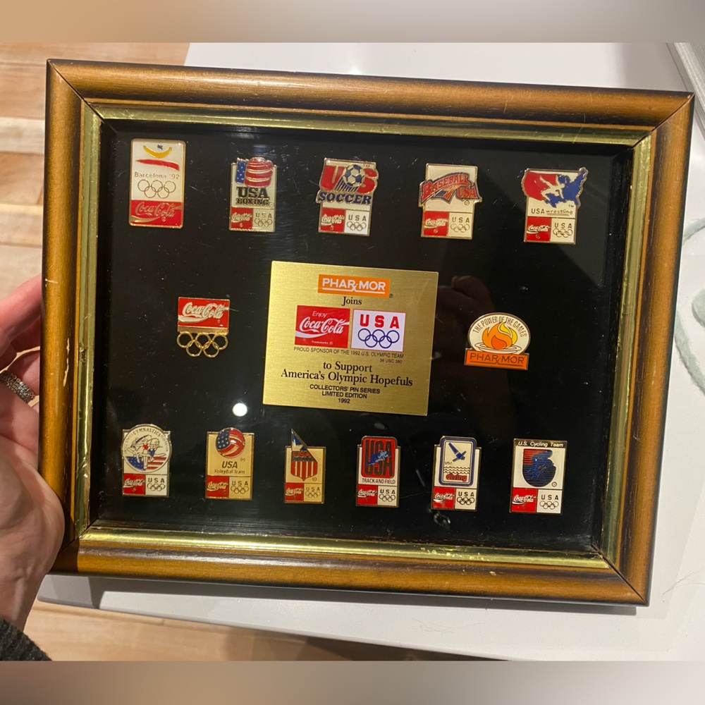 Coca Cola Olympic Pin Set in Gold and Black Frame